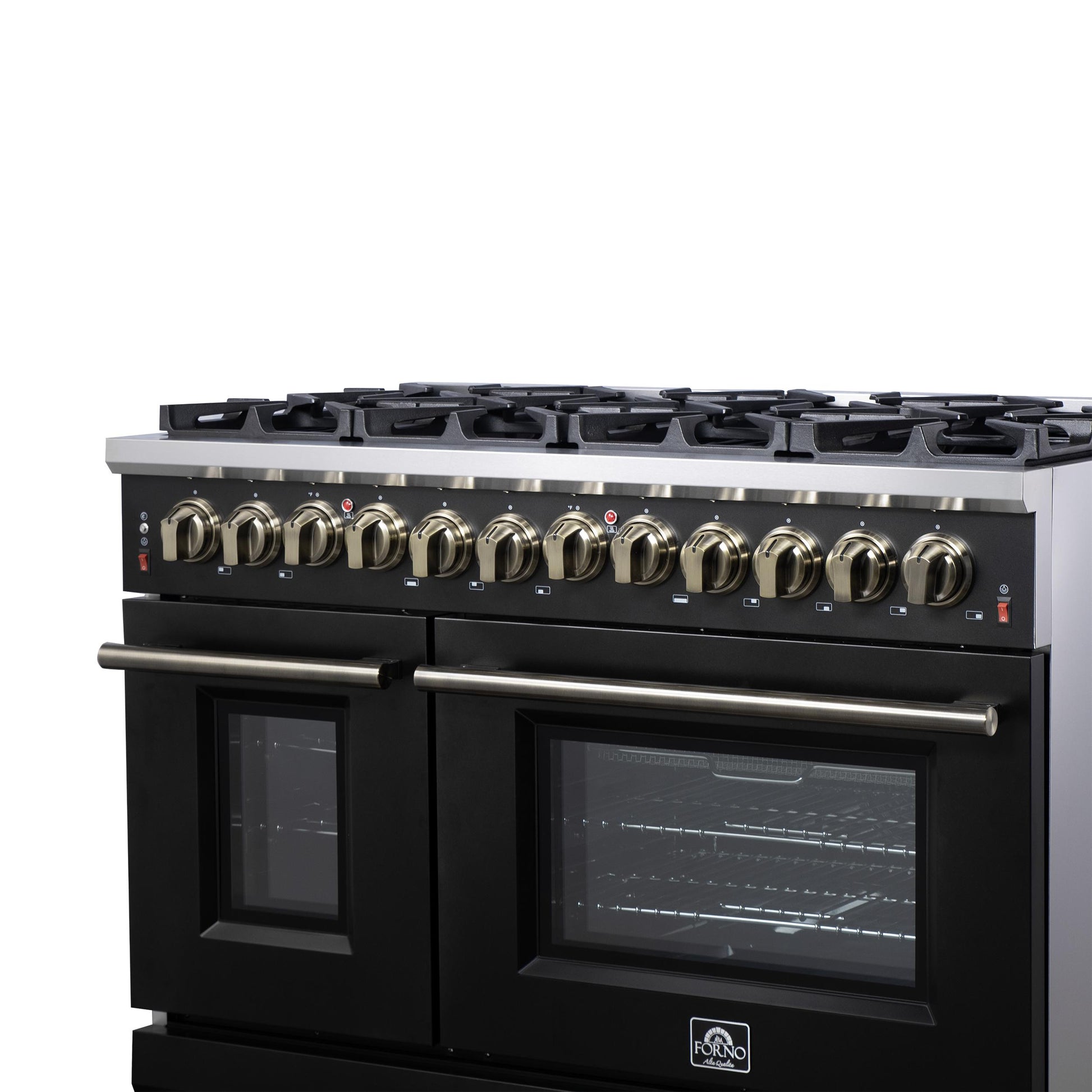 Forno FFSGS623948BLK Forno Massimo 48-Inch Black Freestanding Gas Range, 8 Burners, True Convection Oven