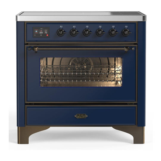 Ilve UMIB36NR3MBB Ilve Umib36Nr3Mbb Majestic Iii 36 Inch Induction Range With 6 Elements, 3.5 Cu. Ft. Total Oven Capacity (Triple Glass Door, Midnight Blue, Burnished)