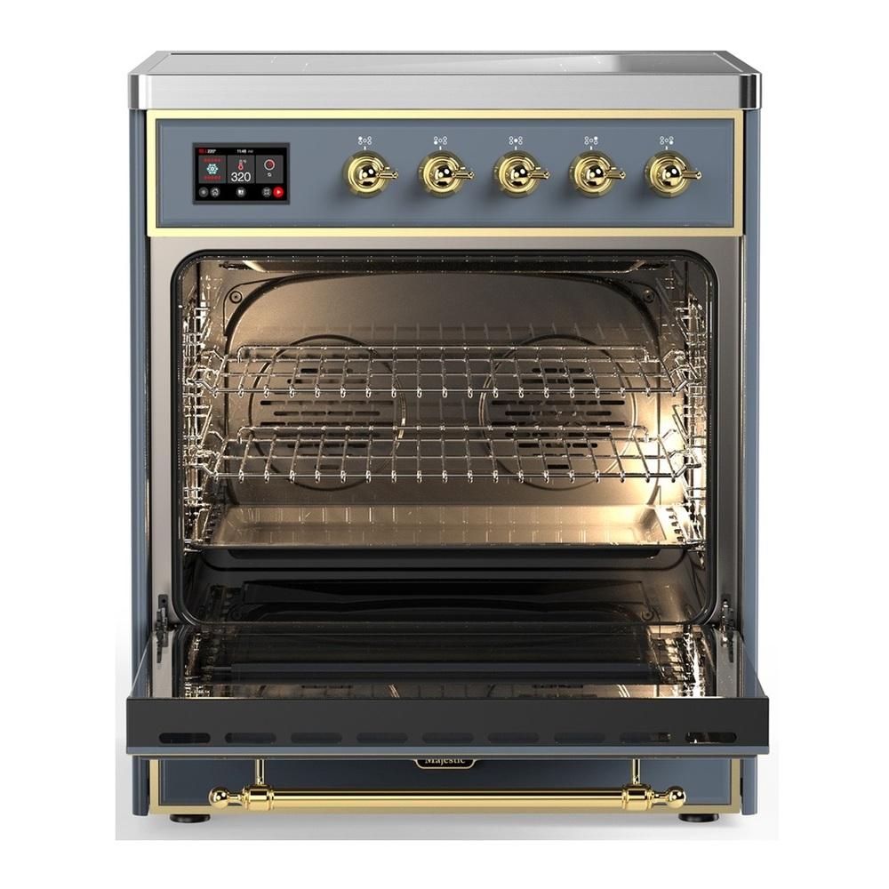 Ilve UMIB30QNR3BGG Ilve Umib30Qnr3Bgg Majestic Iii 30 Inch Induction Range With 4 Elements, 4 Cu. Ft. Oven Capacity (Solid Door, Blue Grey, Brass)