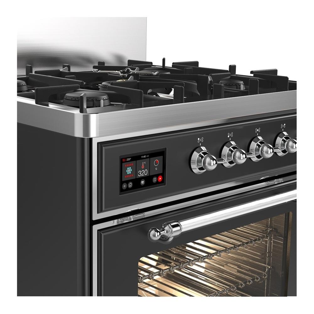 Ilve UM30NR3MGCLP Ilve Um30Nr3Mgclp Majestic Iii 30 Inch Dual Fuel Range With 5 Black Brass Burners, Dual Function Burner Up To 25,000 Btu (Liquid Propane, Triple Glass Door, Graphite Matte, Chrome)