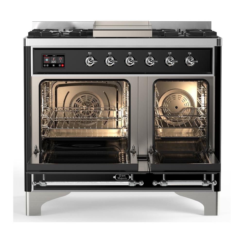 Ilve UMD40FNR3MGCLP Ilve Umd40Fnr3Mgclp Majestic Iii 40 Inch Dual Fuel Range With 6 Burners And Griddle, Dual Function Burner Up To 25,000 Btu (Liquid Propane, Triple Glass Door, Graphite Matte, Chrome)