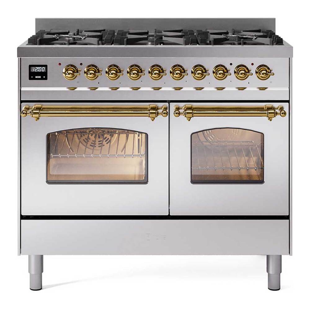 Ilve UPD406NMPSSGLP Ilve Upd406Nmpssglp Nostalgie Ii 40 Inch Dual Fuel Range With 6 Total Black Brass Burners (Limited Edition) (Liquid Propane, Stainless Steel)