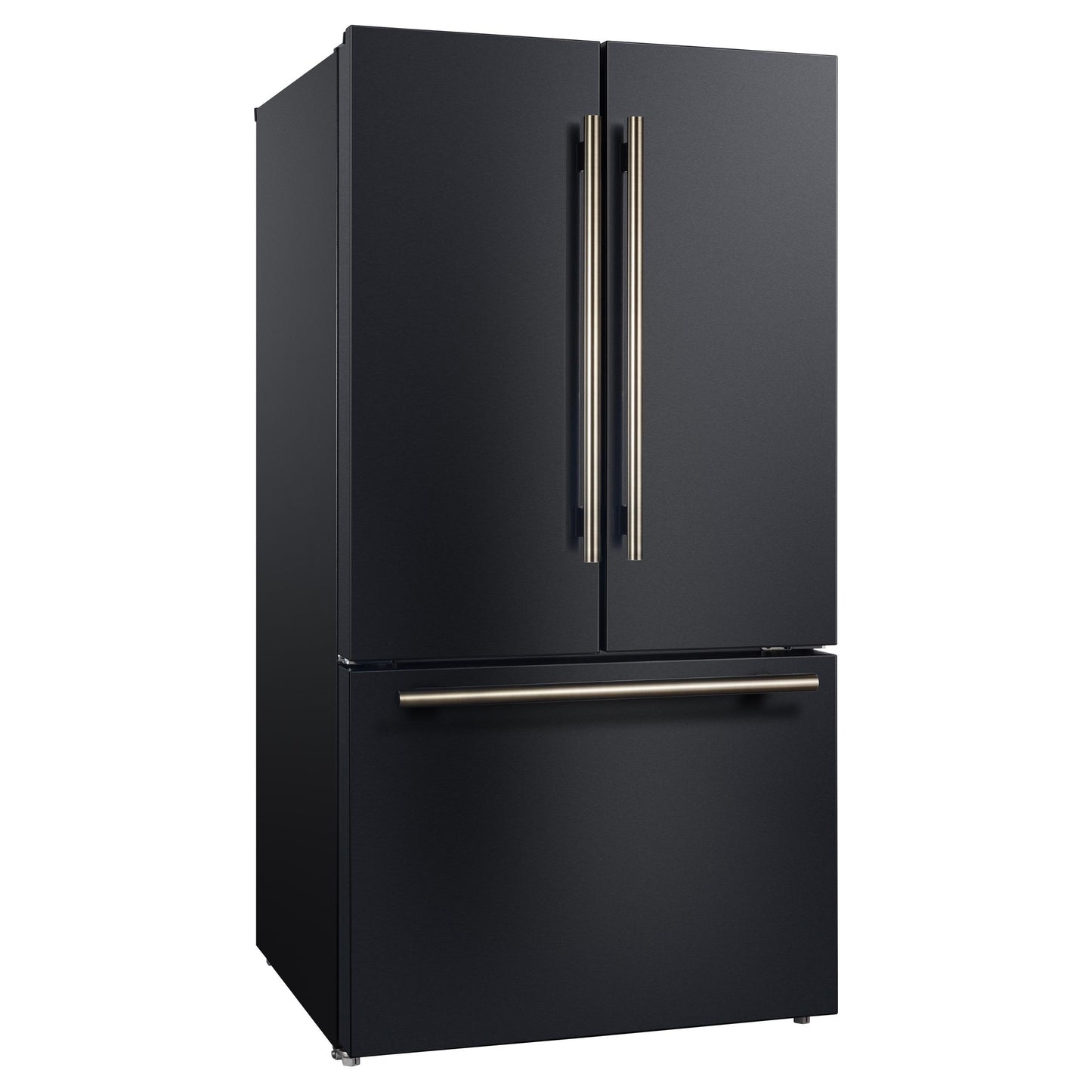 Forno FFFFD178336BLK Forno Rivello 36 Inch French Door Refrigerator In Black With Antique Brass, Internal Water Dispenser, Filtered Ice, Adjustable Shelves, Energy Star Certified