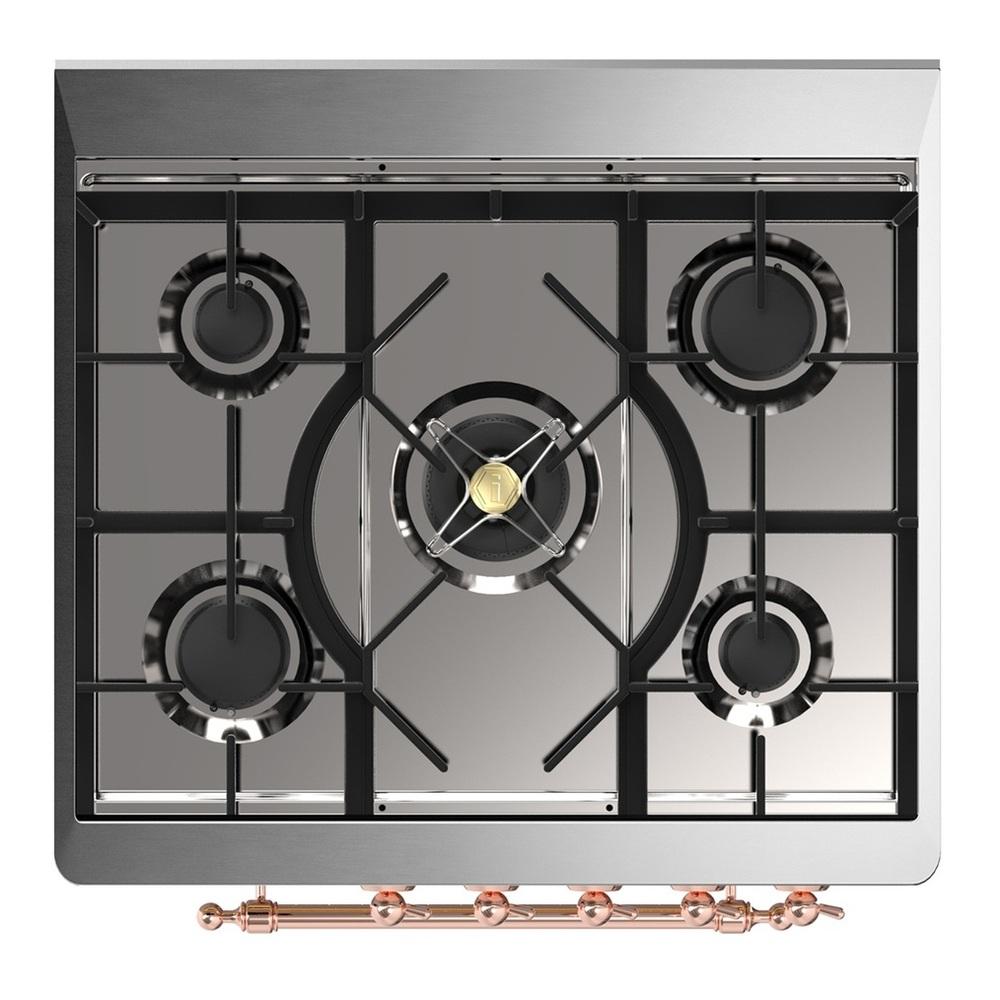 Ilve UM30QNR3BGP Ilve Um30Qnr3Bgp Majestic Iii 30 Inch Dual Fuel Range With 5 Black Brass Burners, Dual Function Burner Up To 25,000 Btu (Natural Gas, Solid Door, Blue Grey, Copper)