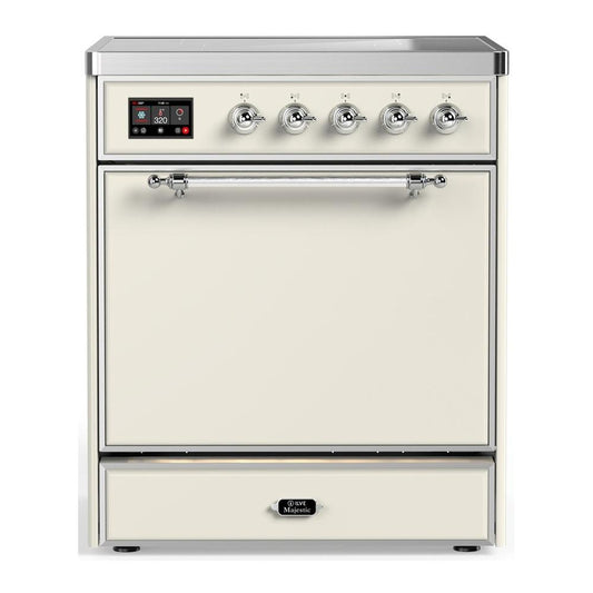 Ilve UMIB30QNR3AWC Ilve Umib30Qnr3Awc Majestic Iii 30 Inch Induction Range With 4 Elements, 4 Cu. Ft. Oven Capacity (Solid Door, Antique White, Chrome)