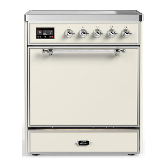 Ilve UMIB30QNR3AWC Ilve Umib30Qnr3Awc Majestic Iii 30 Inch Induction Range With 4 Elements, 4 Cu. Ft. Oven Capacity (Solid Door, Antique White, Chrome)