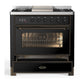 Ilve UM36FNR3BKB Ilve Um36Fnr3Bkb Majestic Iii 36 Inch Dual Fuel Range With 6 Black Brass Burners And Griddle, Dual Function Burner Up To 25,000 Btu (Triple Glass Door, Glossy Black, Burnished, Natural Gas)