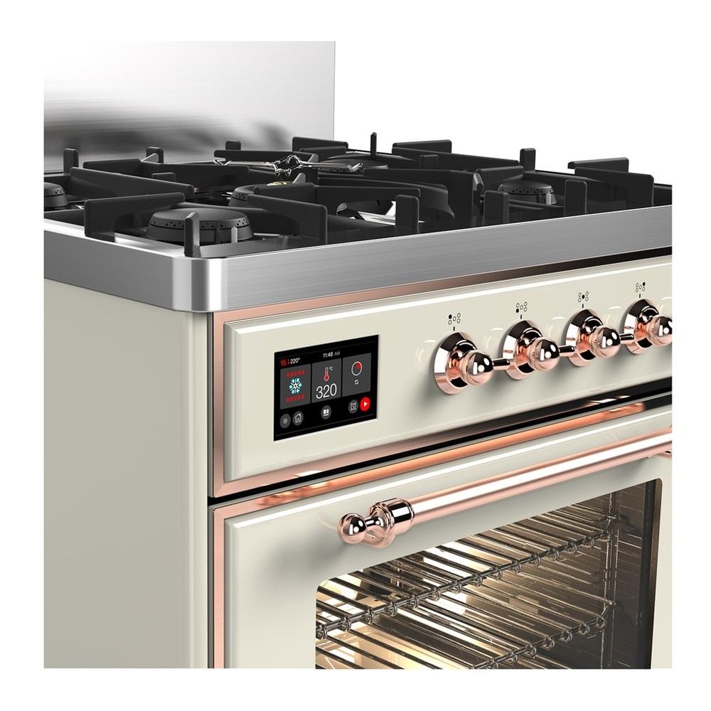 Ilve UM30NR3AWP Ilve Um30Nr3Awp Majestic Iii 30 Inch Dual Fuel Range With 5 Black Brass Burners, Dual Function Burner Up To 25,000 Btu (Natural Gas, Triple Glass Door, Antique White, Copper)