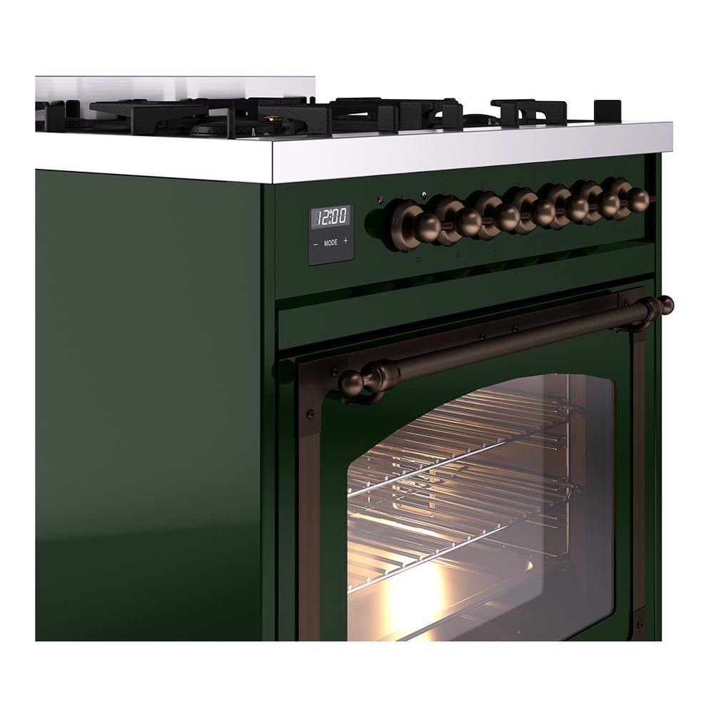Ilve UN30NMPEGBLP Ilve Un30Nmpegblp Nostalgie Ii Noblesse 30" Dual Fuel Range (Liquid Propane, Triple Glass Door, Emerald Green, Burnished)
