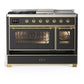 Ilve UM48FSNR3MGGLP Ilve Um48Fsnr3Mgglp Majestic Iii 48 Inch Dual Fuel Range With 5 Black Brass Burners, Griddle And French Top, Dual Function Burner Up To 25,000 Btu (Liquid Propane, Triple Glass Door, Graphite Matte, Brass)
