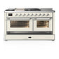 Ilve UM60FSNR3AWCLP Ilve Um60Fsnr3Awclp Majestic Iii 60 Inch Dual Fuel Range With 7 Burners, Griddle And French Top, Dual Function Burner With Up To 25,000 Btu (Liquid Propane, Triple Glass Door, Antique White, Chrome)
