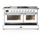Ilve UM60FSNR3WHCLP Ilve Um60Fsnr3Whclp Majestic Iii 60 Inch Dual Fuel Range With 7 Burners, Griddle And French Top, Dual Function Burner With Up To 25,000 Btu (Liquid Propane, Triple Glass Door, White, Chrome)