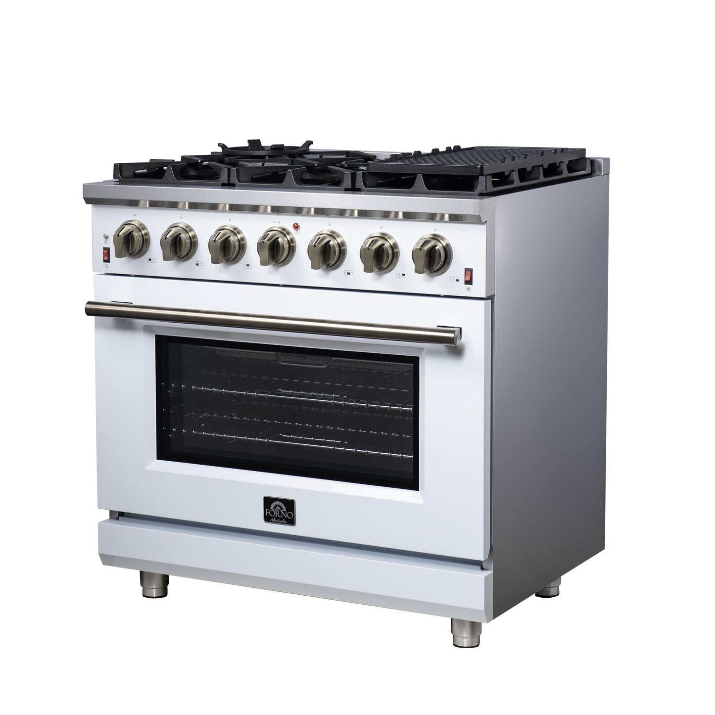Forno FFSGS623936WHT Forno Massimo 36-Inch White Freestanding Gas Range, 6 Sealed Burners, Convection Oven, Energy Efficient