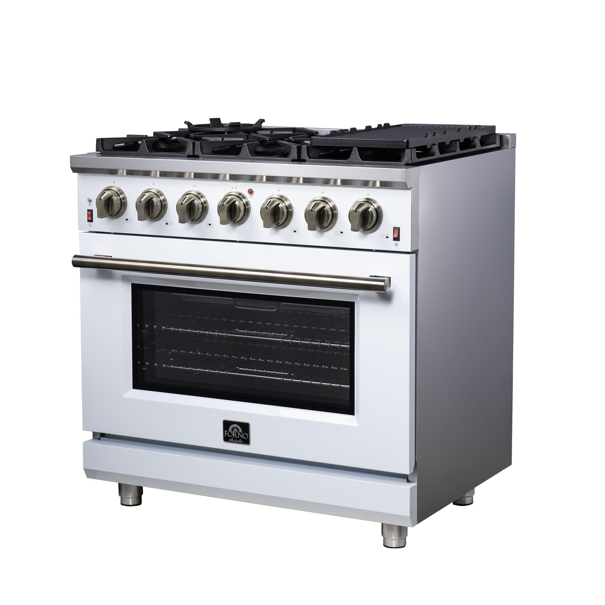 Forno FFSGS623936WHT Forno Massimo 36-Inch White Freestanding Gas Range, 6 Sealed Burners, Convection Oven, Energy Efficient