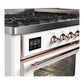 Ilve UM60FNR3WHPLP Ilve Um60Fnr3Whplp Majestic Iii 60 Inch Dual Fuel Range With 9 Burners And Griddle, Dual Function Burner Up To 25,000 Btu (Liquid Propane, Triple Glass Door, White, Copper)