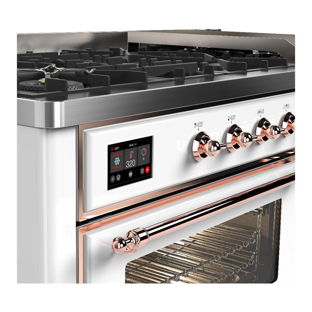 Ilve UM60FNR3WHPLP Ilve Um60Fnr3Whplp Majestic Iii 60 Inch Dual Fuel Range With 9 Burners And Griddle, Dual Function Burner Up To 25,000 Btu (Liquid Propane, Triple Glass Door, White, Copper)