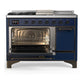 Ilve UM48FSQNR3MBB Ilve Um48Fsqnr3Mbb Majestic Iii 48 Inch Dual Fuel Range With 5 Black Brass Burners, Griddle And French Top, Dual Function Burner Up To 25,000 Btu (Natural Gas, Solid Door, Midnight Blue, Burnished)