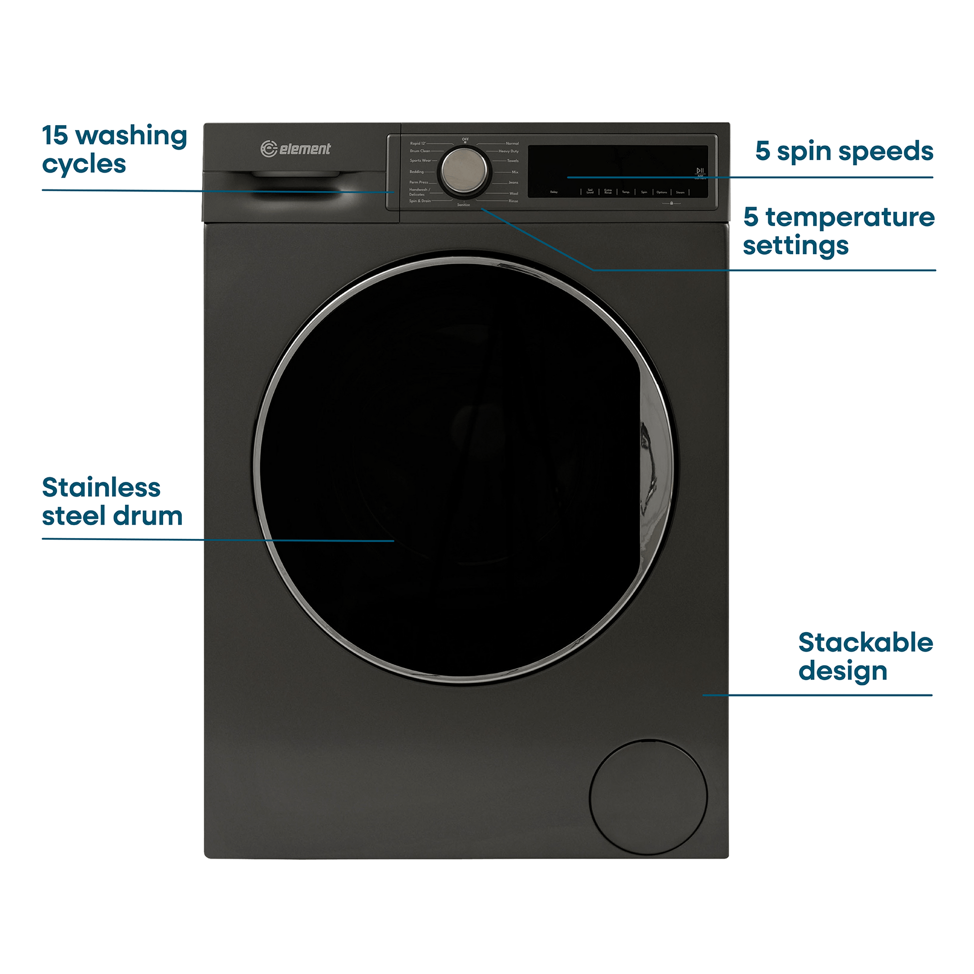 Element Appliance ECW2224EGG Element Electronics 24-Inch 2.2 Cu. Ft. Front Load Washer - Gray, Energy Star (Ecw2224Egg)