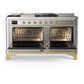 Ilve UM60FSNR3SSG Ilve Um60Fsnr3Ssg Majestic Iii 60 Inch Dual Fuel Range With 7 Burners, Griddle And French Top, Dual Function Burner With Up To 25,000 Btu (Natural Gas, Triple Glass Door, Stainless Steel, Brass)