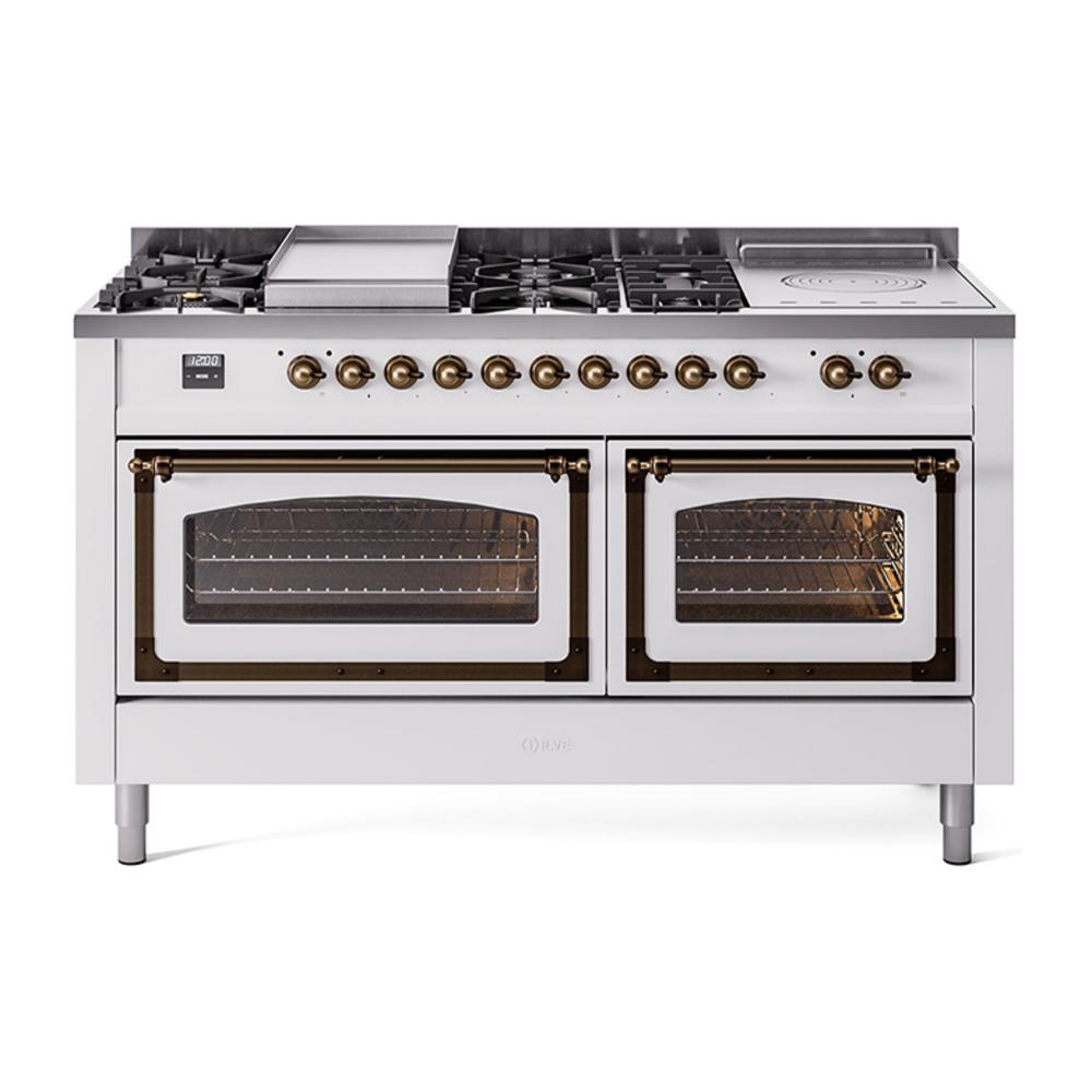 Ilve UN60FSNMPWHB Ilve Un60Fsnmpwhb Nostalgie Ii Noblesse 60" Dual Fuel Range (7 Sealed Burners + Griddle + French Top, Natural Gas, Triple Glass Door, White, Burnished)