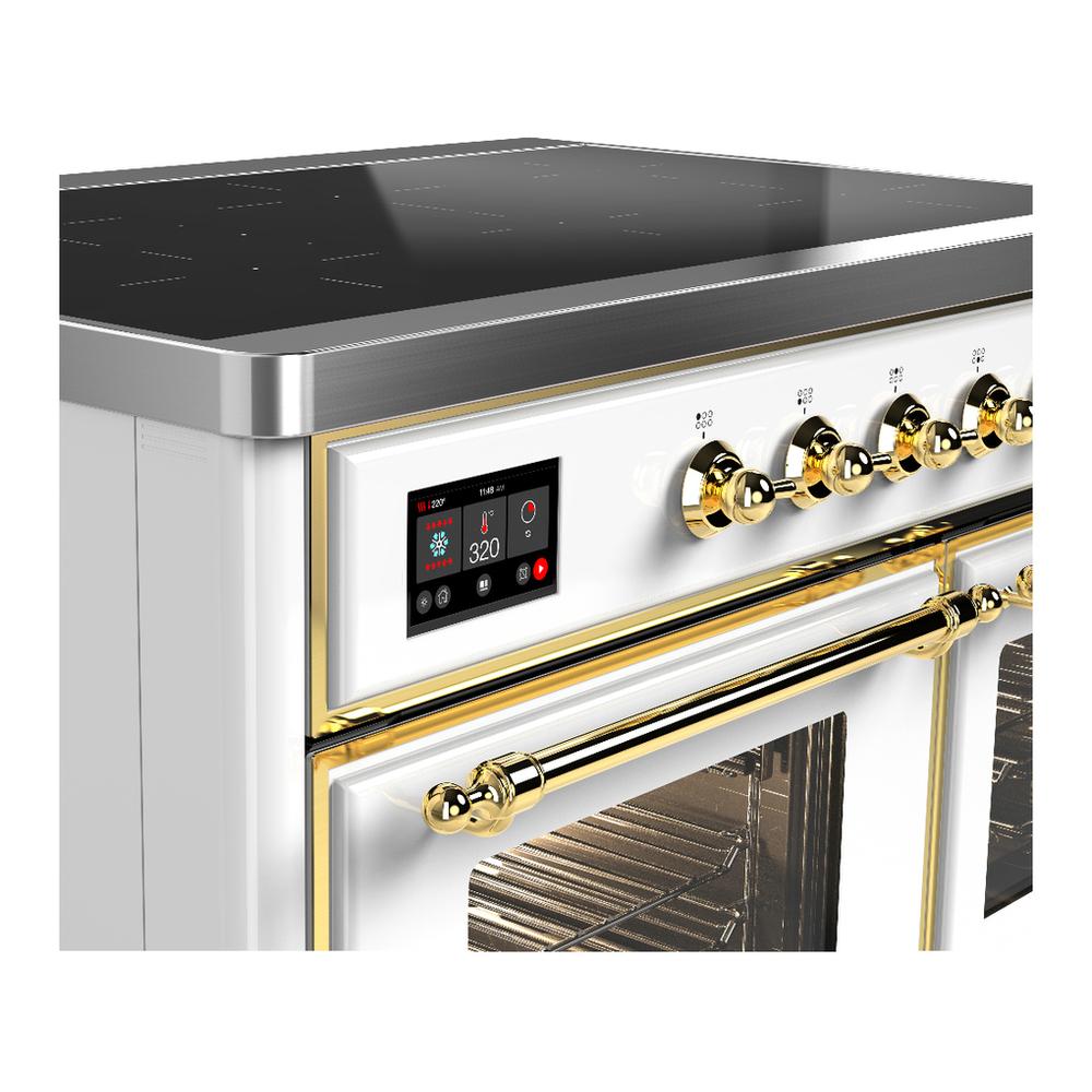 Ilve UMDIB40NR3WHG Ilve Umdib40Nr3Whg Majestic Iii 40 Inch Induction Range With 6 Elements, 3.82 Cu. Ft. Total Oven Capacity (Triple Glass Door, White, Brass)