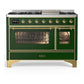 Ilve UM48FNR3EGGLP Ilve Um48Fnr3Egglp Majestic Iii 48 Inch Dual Fuel Range With 8 Burners And Griddle, Dual Function Burner Up To 25,000 Btu (Liquid Propane, Triple Glass Door, Emerald Green, Brass)