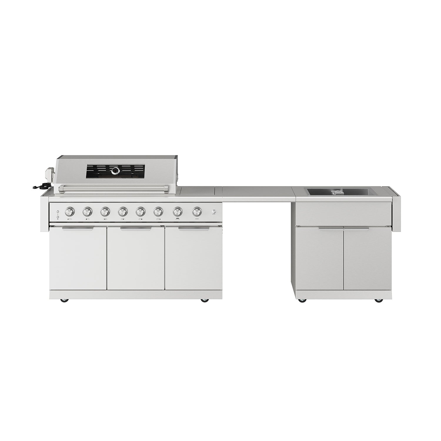 Thor Kitchen TBG573P 10 Ft. Outdoor Kitchen Island With Gas Grill & Side Burner, Sink & Drawer 77,000 Btu - Stainless Steel