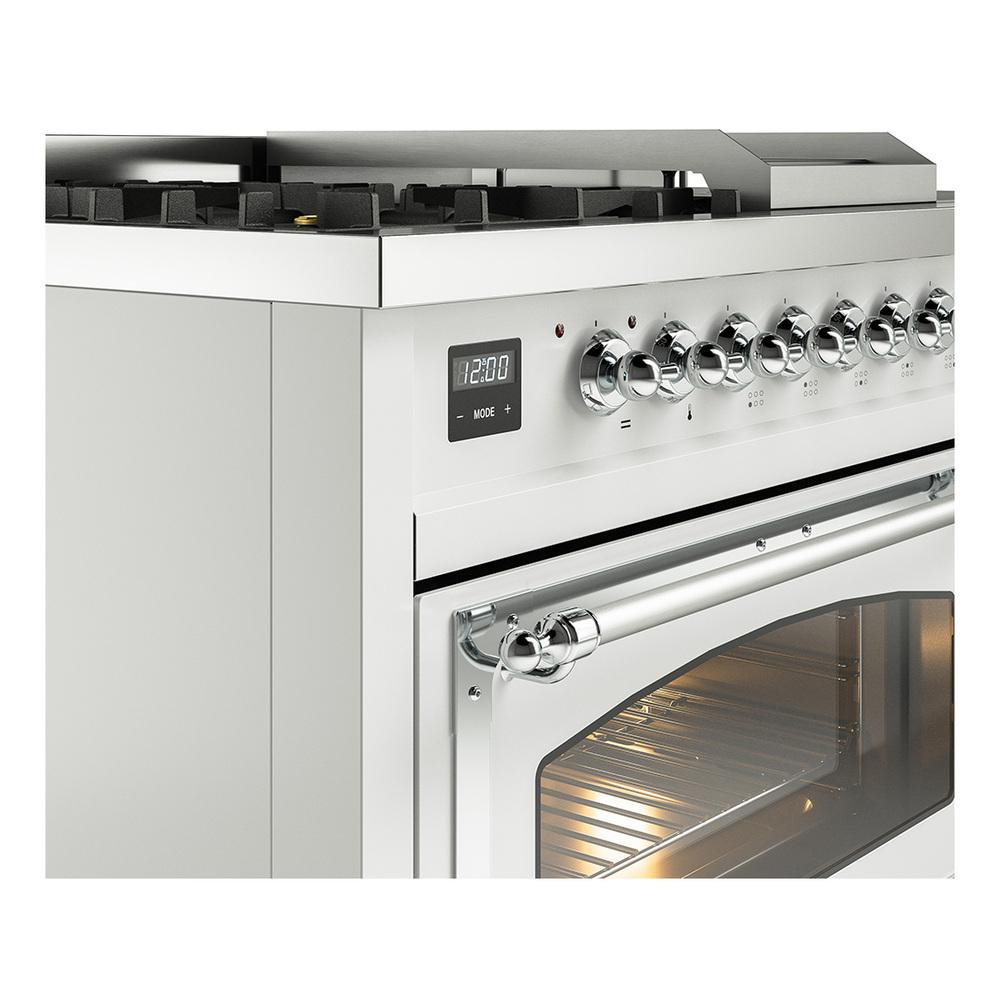 Ilve UN48FSNMPRACLP Ilve Un48Fsnmpraclp Nostalgie Ii Noblesse 48" Dual Fuel Range (5 Sealed Burners + Griddle + French Top, Liquid Propane, Triple Glass Door, Ral, Chrome)