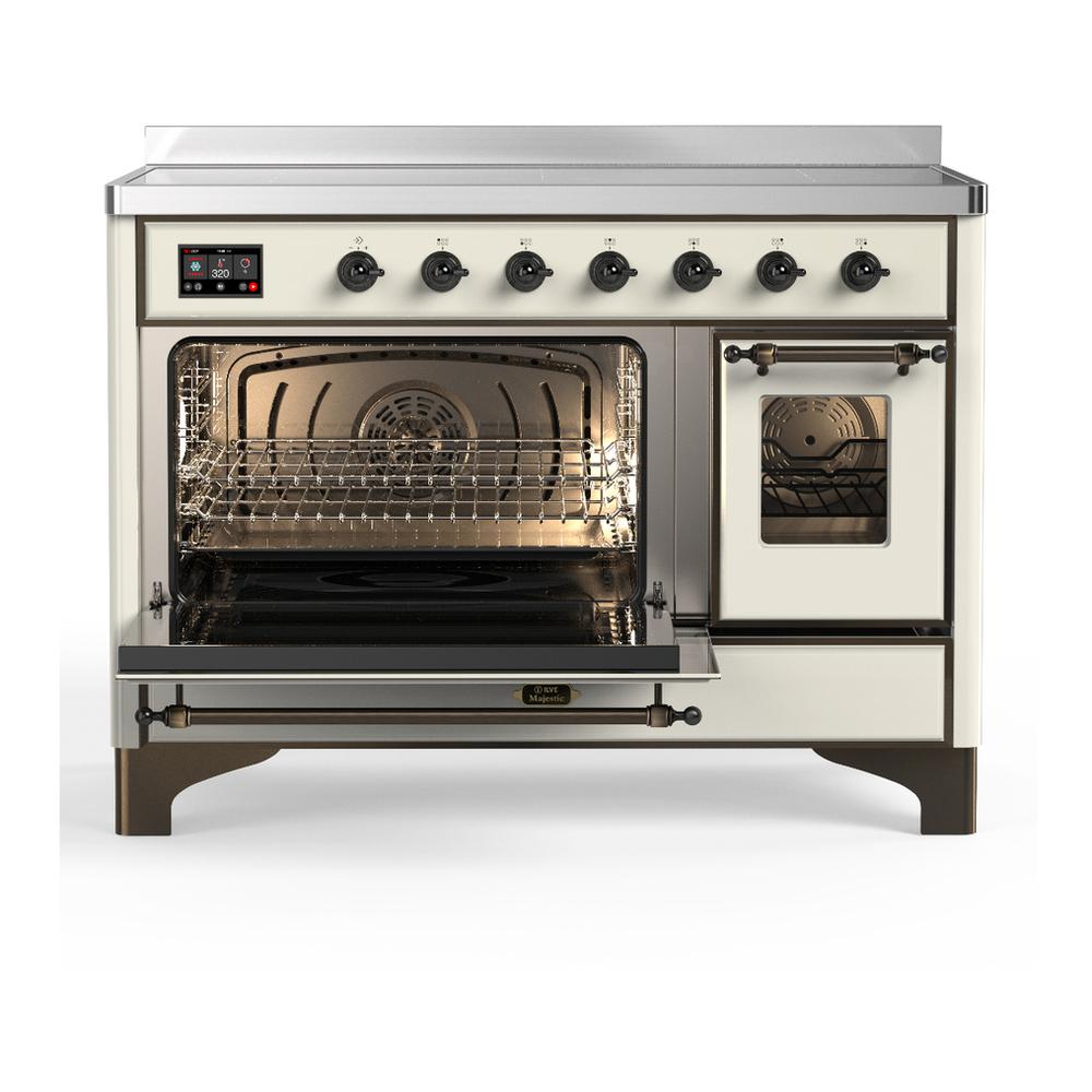 Ilve UMIB48NR3AWB Ilve Umib48Nr3Awb Majestic Iii 48 Inch Induction Range With 6 Elements, 5.02 Cu. Ft. Total Oven Capacity (Triple Glass Door, Antique White, Burnished)