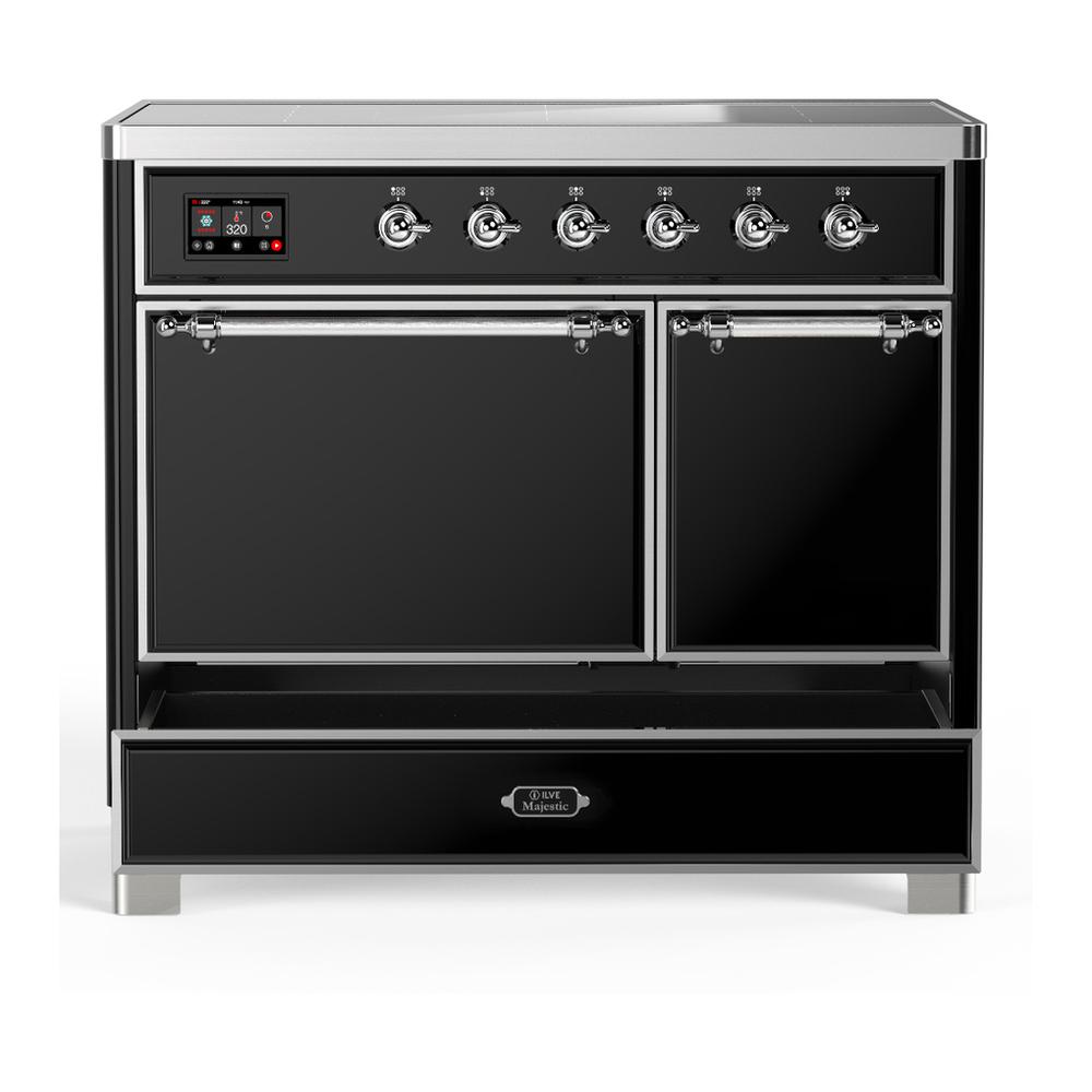 Ilve UMDIB40QNR3BKC Ilve Umdib40Qnr3Bkc Majestic Iii 40 Inch Induction Range With 6 Elements, 3.82 Cu. Ft. Total Oven Capacity (Solid Door, Glossy Black, Chrome)