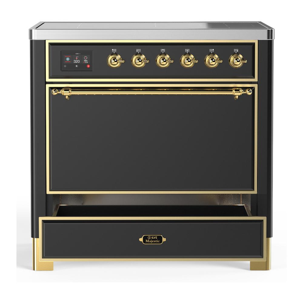 Ilve UMIB36QNR3MGG Ilve Umib36Qnr3Mgg Majestic Iii 36 Inch Induction Range With 6 Elements, 3.5 Cu. Ft. Total Oven Capacity (Solid Door, Graphite Matte, Brass)
