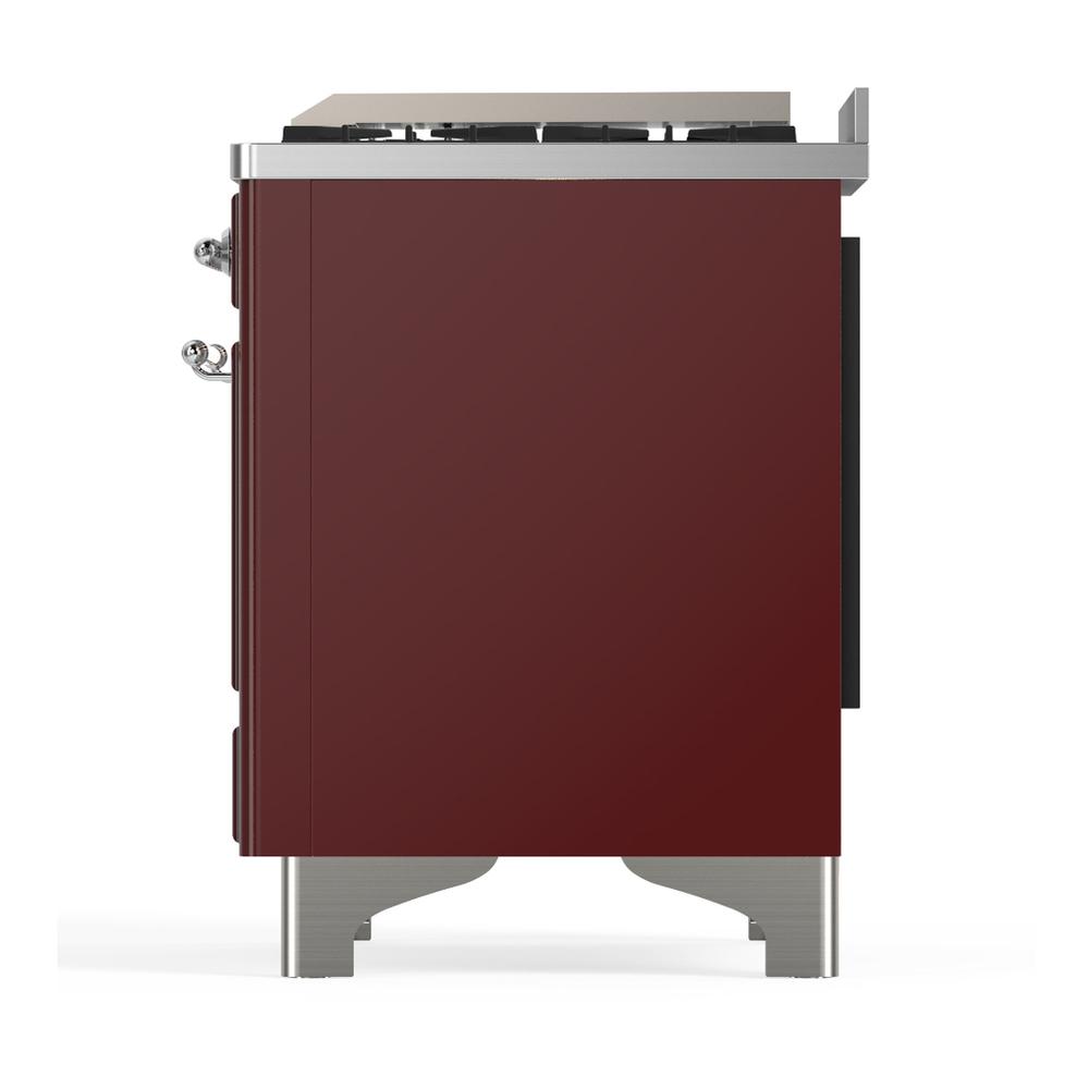 Ilve UM48FQNR3BUC Ilve Um48Fqnr3Buc Majestic Iii 48 Inch Dual Fuel Range With 8 Burners And Griddle, Dual Function Burner Up To 25,000 Btu (Natural Gas, Solid Door, Burgundy, Chrome)
