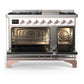 Ilve UM48FQNR3WHP Ilve Um48Fqnr3Whp Majestic Iii 48 Inch Dual Fuel Range With 8 Burners And Griddle, Dual Function Burner Up To 25,000 Btu (Natural Gas, Solid Door, White, Copper)