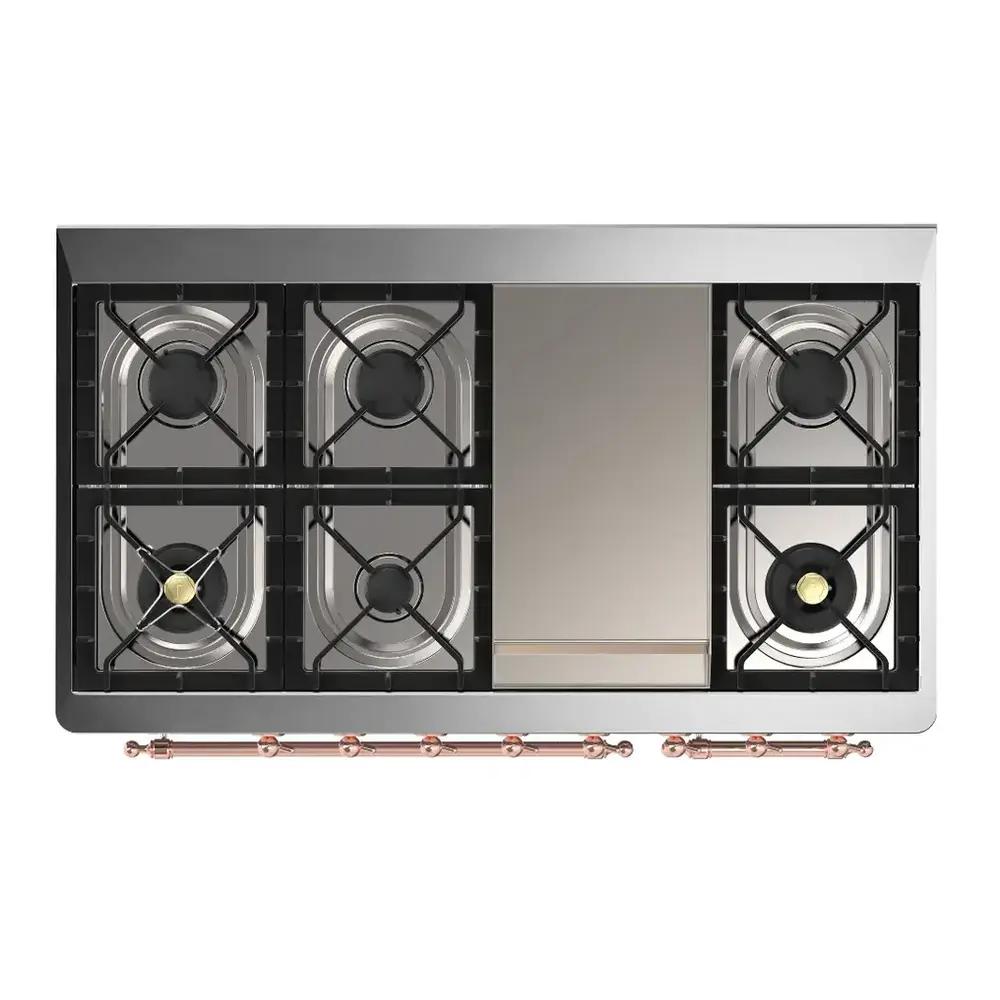Ilve UM48FNR3RAP Ilve Um48Fnr3Rap Majestic Iii 48 Inch Dual Fuel Range With 8 Burners And Griddle, Dual Function Burner Up To 25,000 Btu (Natural Gas, Triple Glass Door, Ral, Copper)