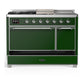 Ilve UM48FSQNR3EGCLP Ilve Um48Fsqnr3Egclp Majestic Iii 48 Inch Dual Fuel Range With 5 Black Brass Burners, Griddle And French Top, Dual Function Burner Up To 25,000 Btu (Liquid Propane, Solid Door, Emerald Green, Chrome)