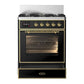 Ilve UM30NR3BKG Ilve Um30Nr3Bkg Majestic Iii 30 Inch Dual Fuel Range With 5 Black Brass Burners, Dual Function Burner Up To 25,000 Btu (Natural Gas, Triple Glass Door, Glossy Black, Brass)