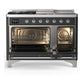 Ilve UM48FSNR3MGC Ilve Um48Fsnr3Mgc Majestic Iii 48 Inch Dual Fuel Range With 5 Black Brass Burners, Griddle And French Top, Dual Function Burner Up To 25,000 Btu (Natural Gas, Triple Glass Door, Graphite Matte, Chrome)