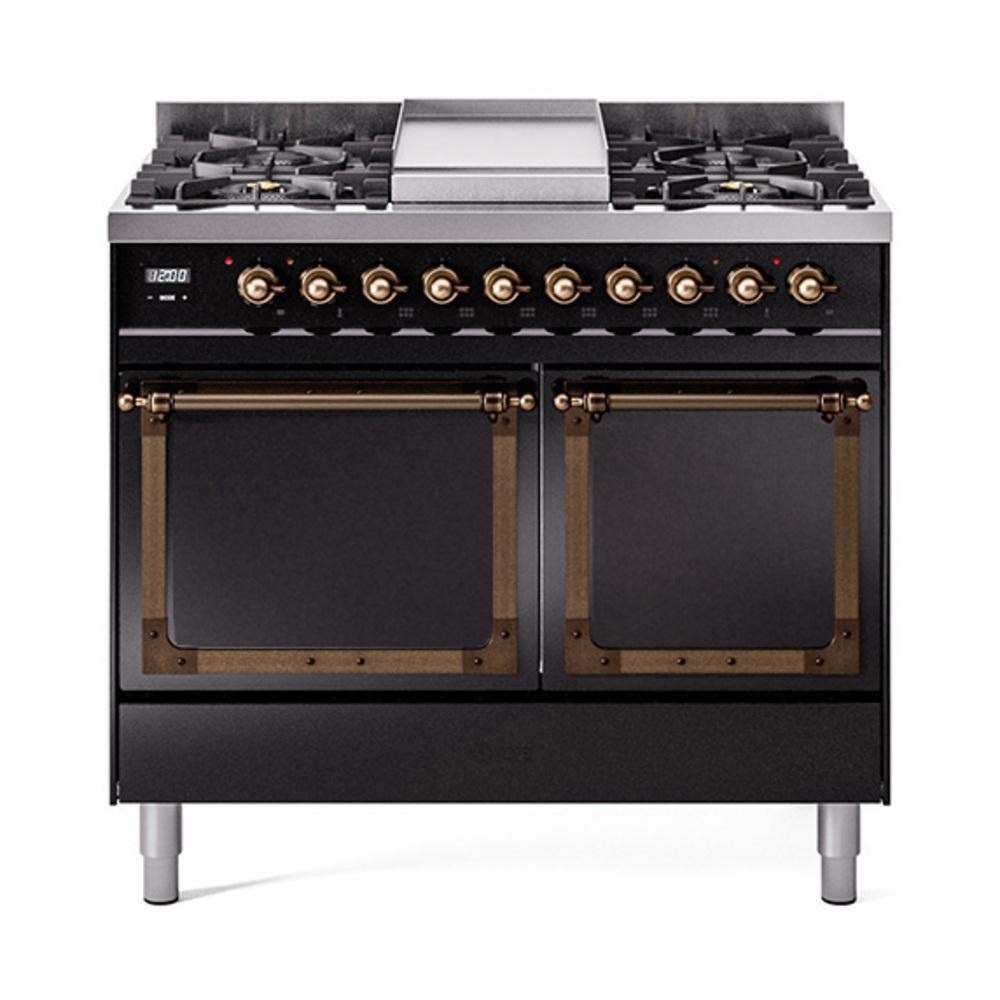 Ilve UND40FQNMPBKBLP Ilve Und40Fqnmpbkblp Nostalgie Ii Noblesse 40" Dual Fuel Range (Liquid Propane, Solid Door, Glossy Black, Burnished)