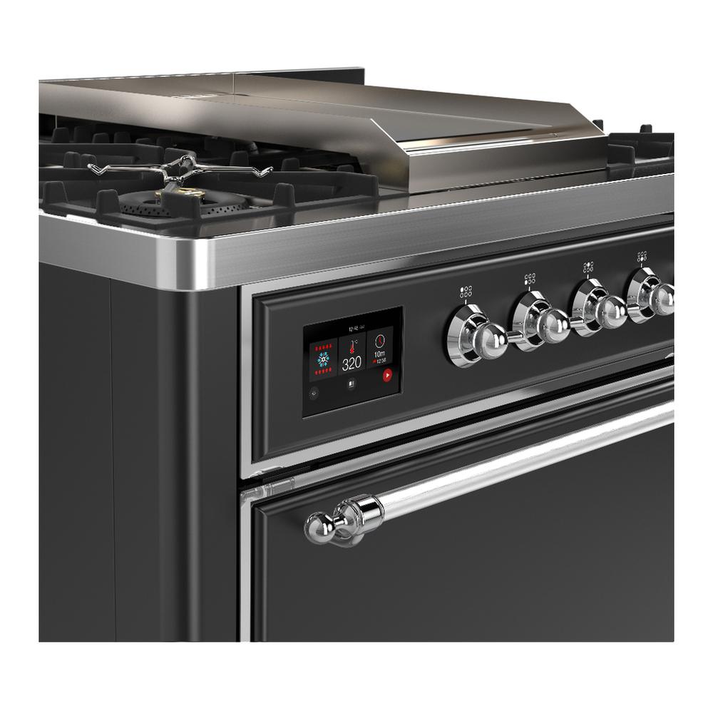 Ilve UM36FQNR3MGC Ilve Um36Fqnr3Mgc Majestic Iii 36 Inch Dual Fuel Range With 6 Black Brass Burners And Griddle, Dual Function Burner Up To 25,000 Btu (Solid Door, Graphite Matte, Chrome, Natural Gas)