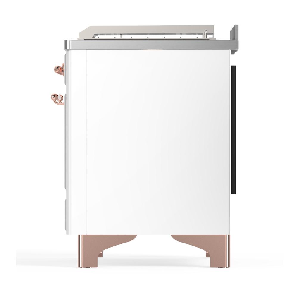 Ilve UM48FSNR3WHPLP Ilve Um48Fsnr3Whplp Majestic Iii 48 Inch Dual Fuel Range With 5 Black Brass Burners, Griddle And French Top, Dual Function Burner Up To 25,000 Btu (Liquid Propane, Triple Glass Door, White, Copper)