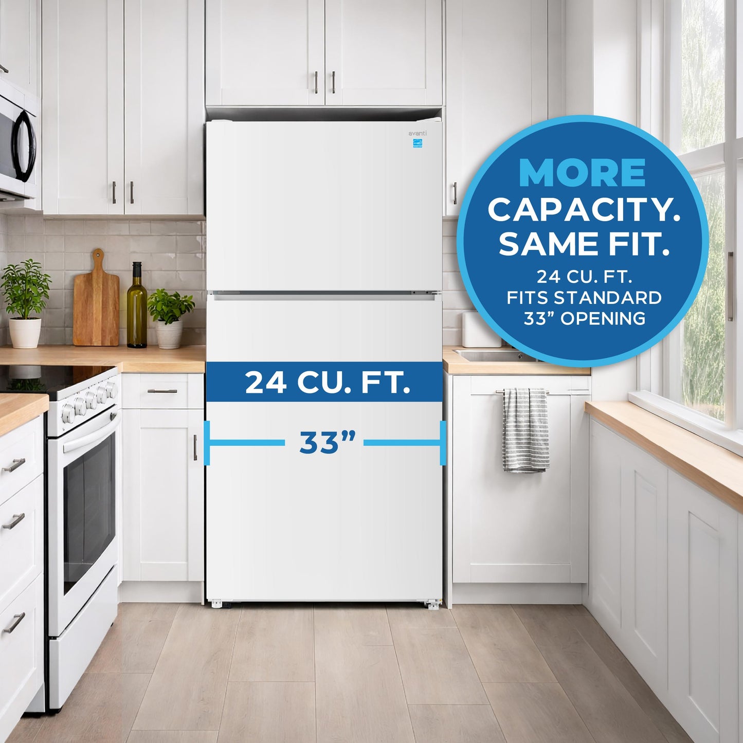 Avanti AVFF24DLJM0W Avanti Maxxspace Insulation™ Technology Garage-Ready Frost-Free Ice Maker-Ready Refrigerator, 24 Cu. Ft., Energy Star, White (Avff24Dljm0W)