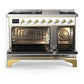Ilve UM48FQNR3WHG Ilve Um48Fqnr3Whg Majestic Iii 48 Inch Dual Fuel Range With 8 Burners And Griddle, Dual Function Burner Up To 25,000 Btu (Natural Gas, Solid Door, White, Brass)