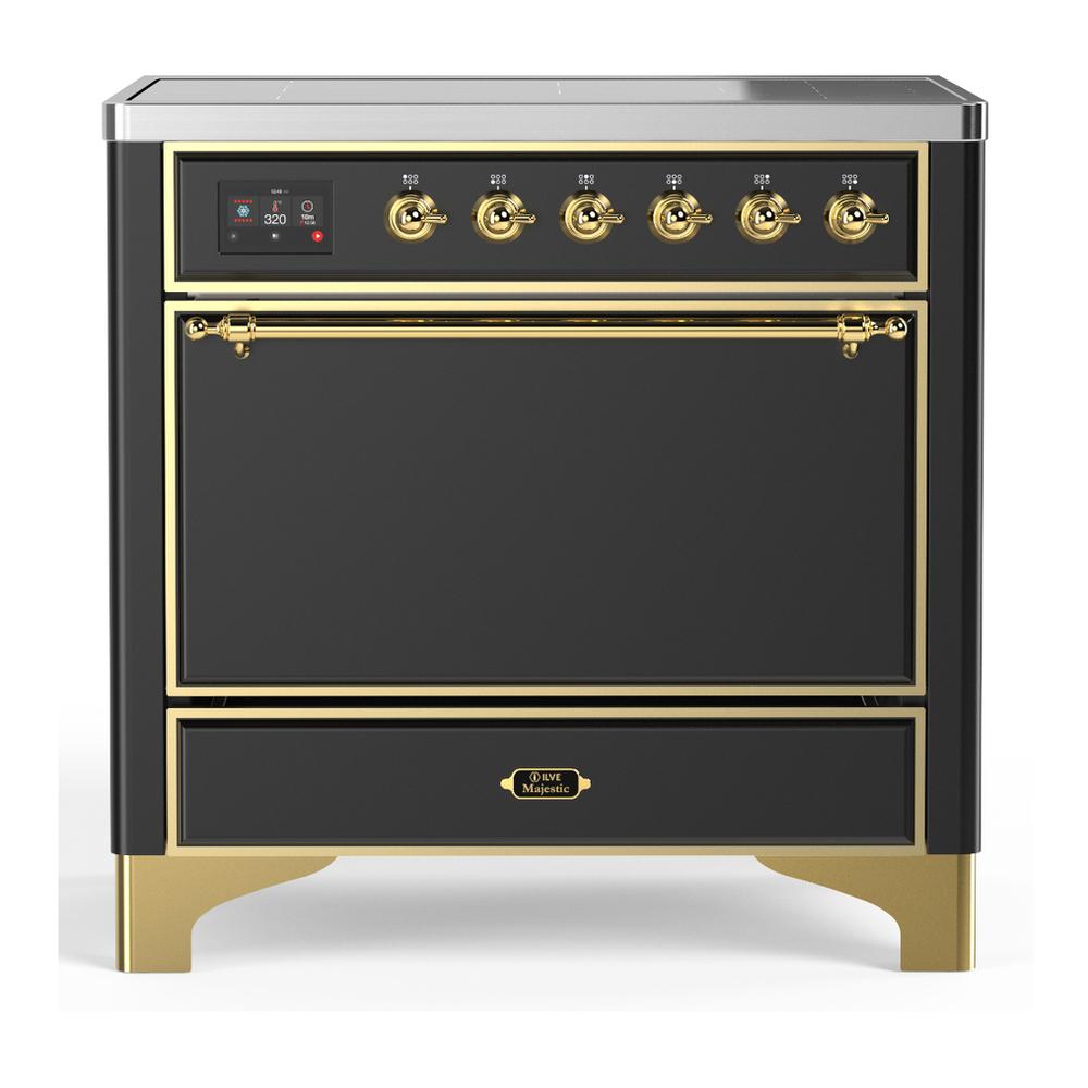 Ilve UMIB36QNR3MGG Ilve Umib36Qnr3Mgg Majestic Iii 36 Inch Induction Range With 6 Elements, 3.5 Cu. Ft. Total Oven Capacity (Solid Door, Graphite Matte, Brass)