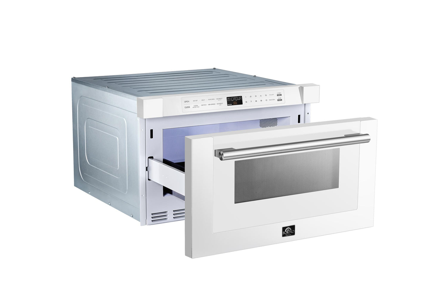 Forno FMWDR300024WHT Forno Capoliveri Espresso 24-Inch Microwave Drawer, White, 1.2 Cu.Ft, 1500 Watts, Built-In, Touch Control Lcd Display, Auto-Touch Open/Close, 11 Power Levels, Sensor Cooking