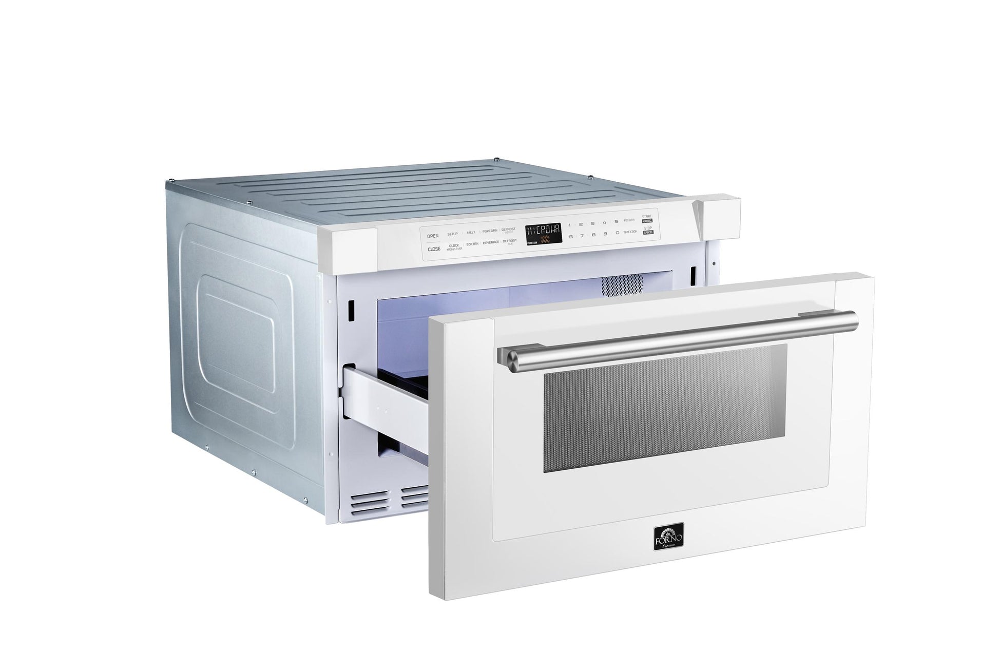 Forno FMWDR300024WHT Forno Capoliveri Espresso 24-Inch Microwave Drawer, White, 1.2 Cu.Ft, 1500 Watts, Built-In, Touch Control Lcd Display, Auto-Touch Open/Close, 11 Power Levels, Sensor Cooking