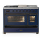 Ilve UM48FSNR3MBBLP Ilve Um48Fsnr3Mbblp Majestic Iii 48 Inch Dual Fuel Range With 5 Black Brass Burners, Griddle And French Top, Dual Function Burner Up To 25,000 Btu (Liquid Propane, Triple Glass Door, Midnight Blue, Burnished)