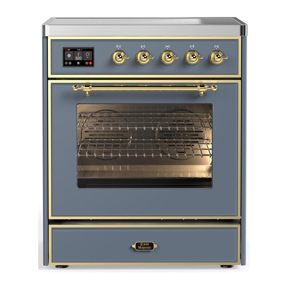 Ilve UMIB30NR3BGG Ilve Umib30Nr3Bgg Majestic Iii 30 Inch Induction Range With 4 Elements, 4 Cu. Ft. Oven Capacity (Triple Glass Door, Blue Grey, Brass)