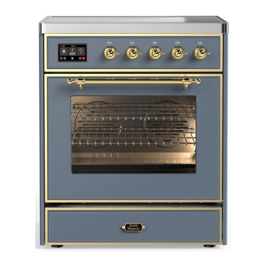 Ilve UMIB30NR3BGG Ilve Umib30Nr3Bgg Majestic Iii 30 Inch Induction Range With 4 Elements, 4 Cu. Ft. Oven Capacity (Triple Glass Door, Blue Grey, Brass)