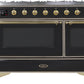 Ilve UM12FDNS3BKG Majestic Ii 48 Inch Dual Fuel Natural Gas Freestanding Range In Glossy Black With Brass Trim