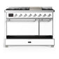 Ilve UM48FQNR3WHC Ilve Um48Fqnr3Whc Majestic Iii 48 Inch Dual Fuel Range With 8 Burners And Griddle, Dual Function Burner Up To 25,000 Btu (Natural Gas, Solid Door, White, Chrome)